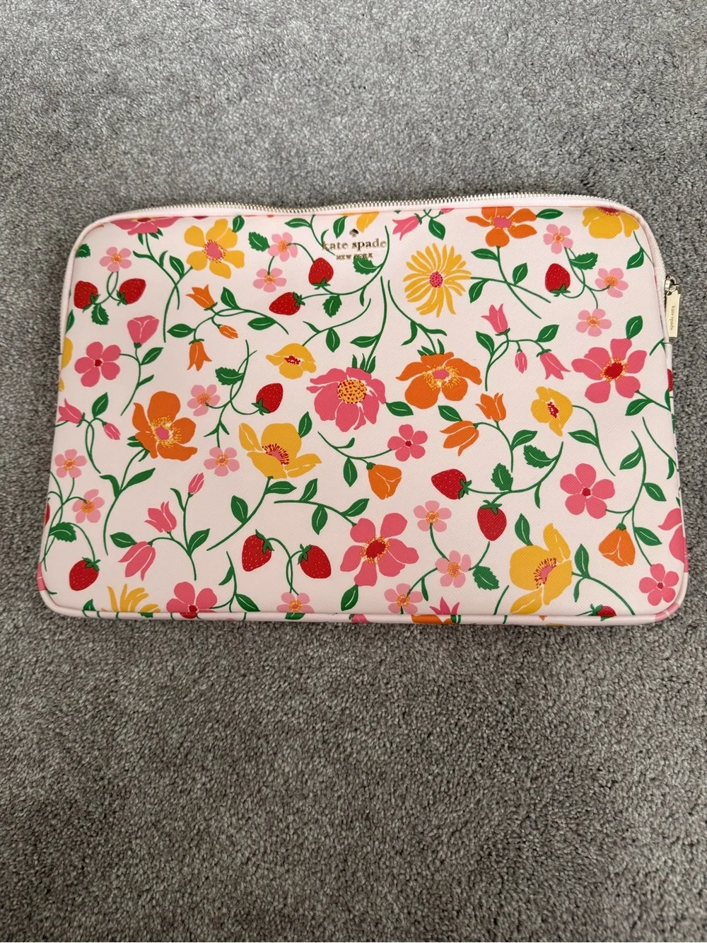kate spade Pink Floral Laptop Sleeve with Yellow & Green Accents